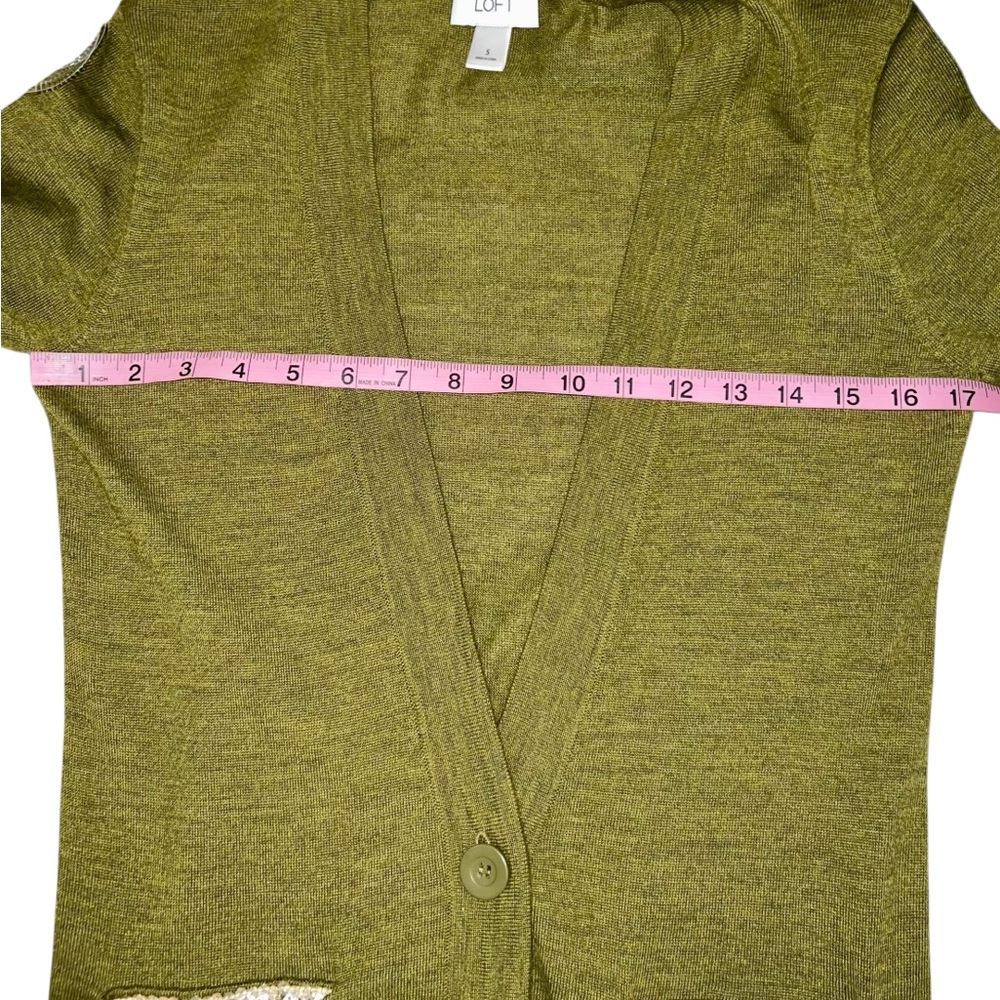 Ann Taylor LOFT V-Neck Cardigan Sweater Sequins Wool Button Lime Green Sz Sm - Picture 6 of 7
